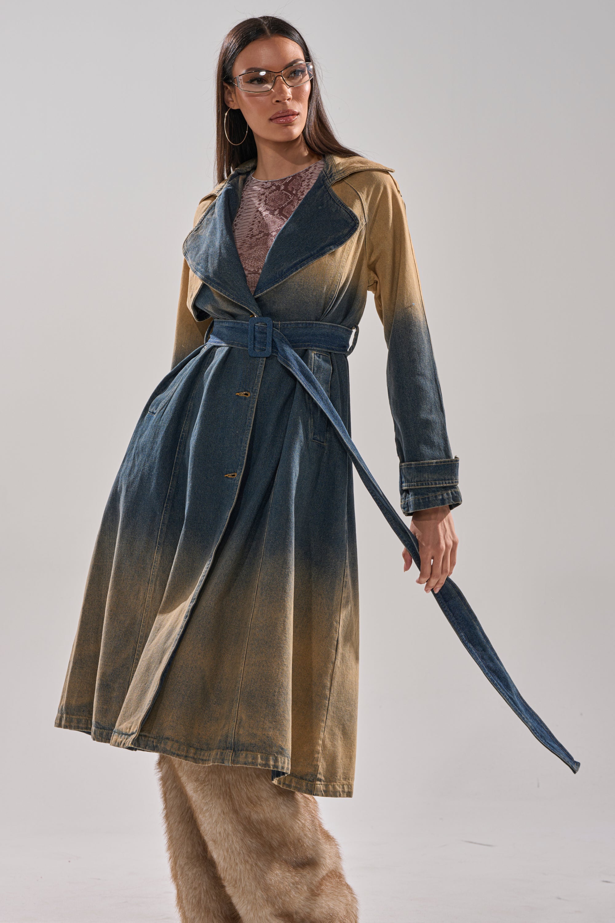 ACID WASHED DENIM TRENCH