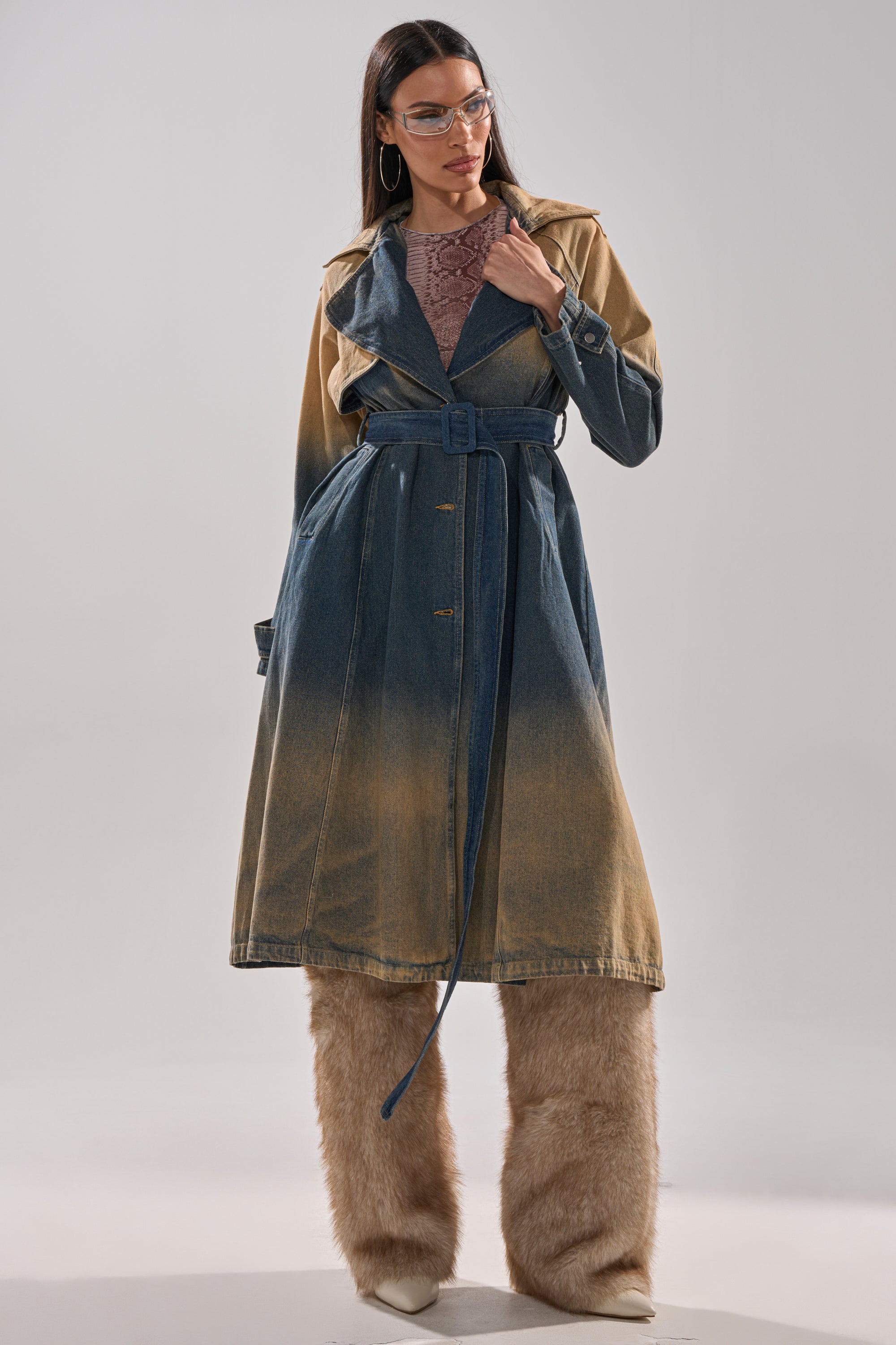 ACID WASHED DENIM TRENCH