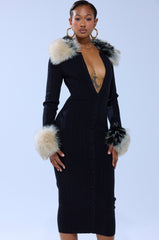 MICHELLE KNIT MIDI DRESS WITH FUR ACCENTS