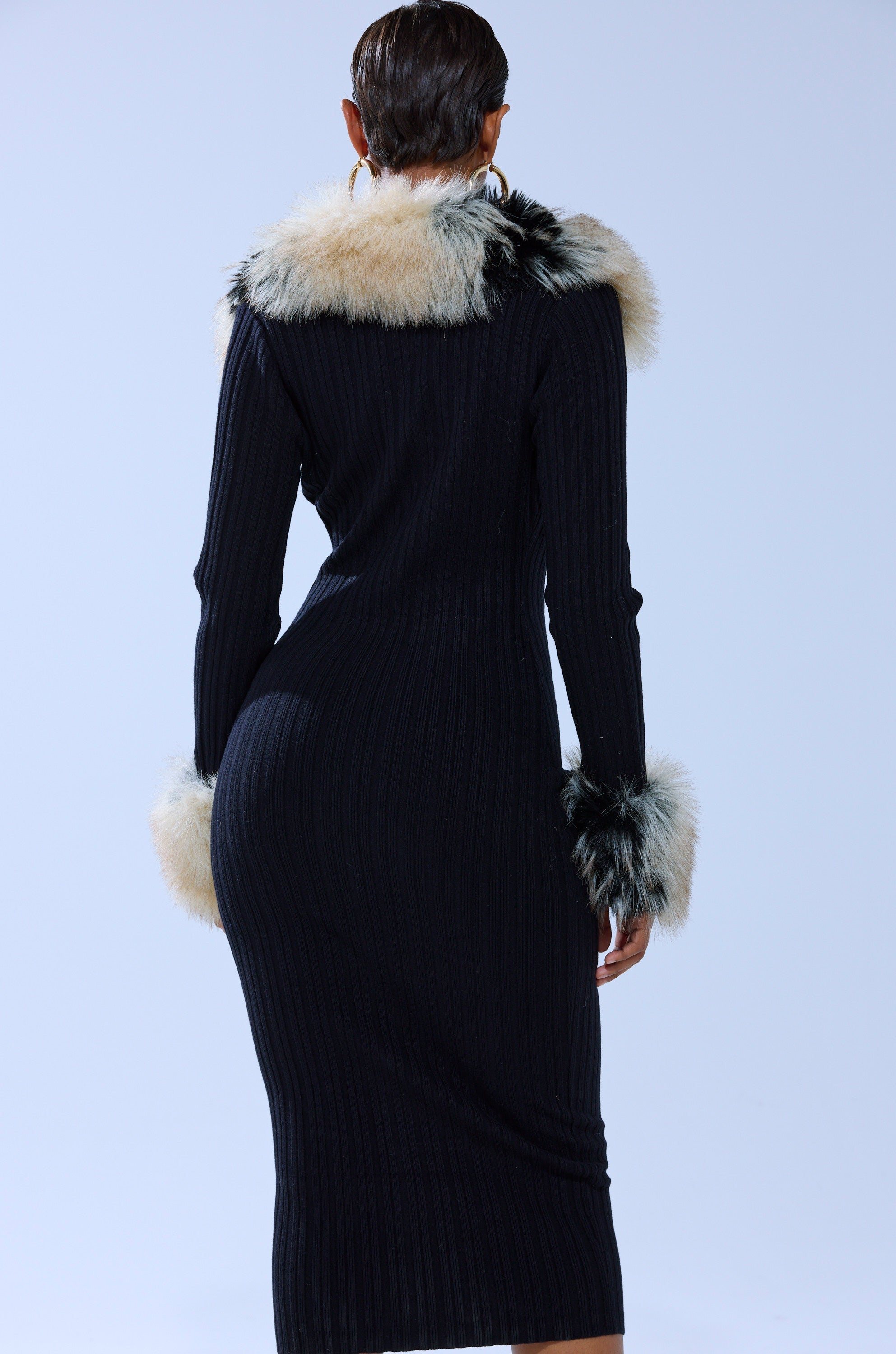 MICHELLE KNIT MIDI DRESS WITH FUR ACCENTS