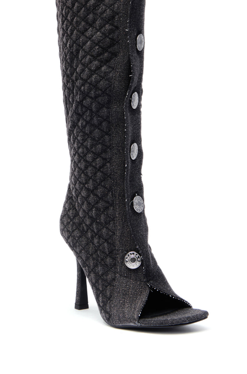 AZALEA WANG KAZUKI GREY QUILTED DENIM BOOT