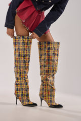 AKIRA GOLD LOCHANA MULTI YELLOW PLAID FLANNEL SEXY BOOT