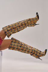 AKIRA GOLD LOCHANA MULTI YELLOW PLAID FLANNEL SEXY BOOT
