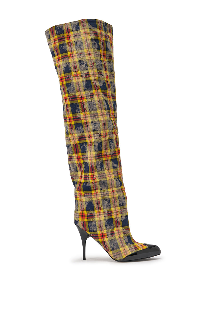 AKIRA GOLD LOCHANA MULTI YELLOW PLAID FLANNEL SEXY BOOT