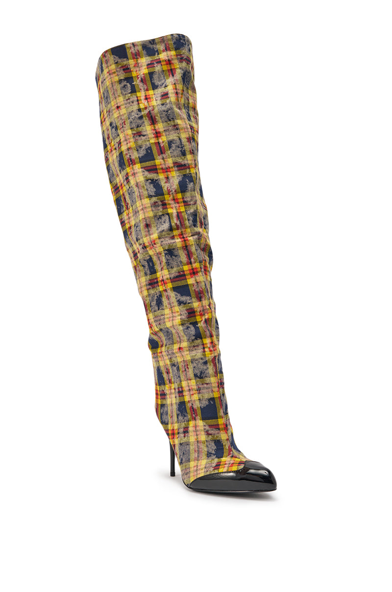 AKIRA GOLD LOCHANA MULTI YELLOW PLAID FLANNEL SEXY BOOT