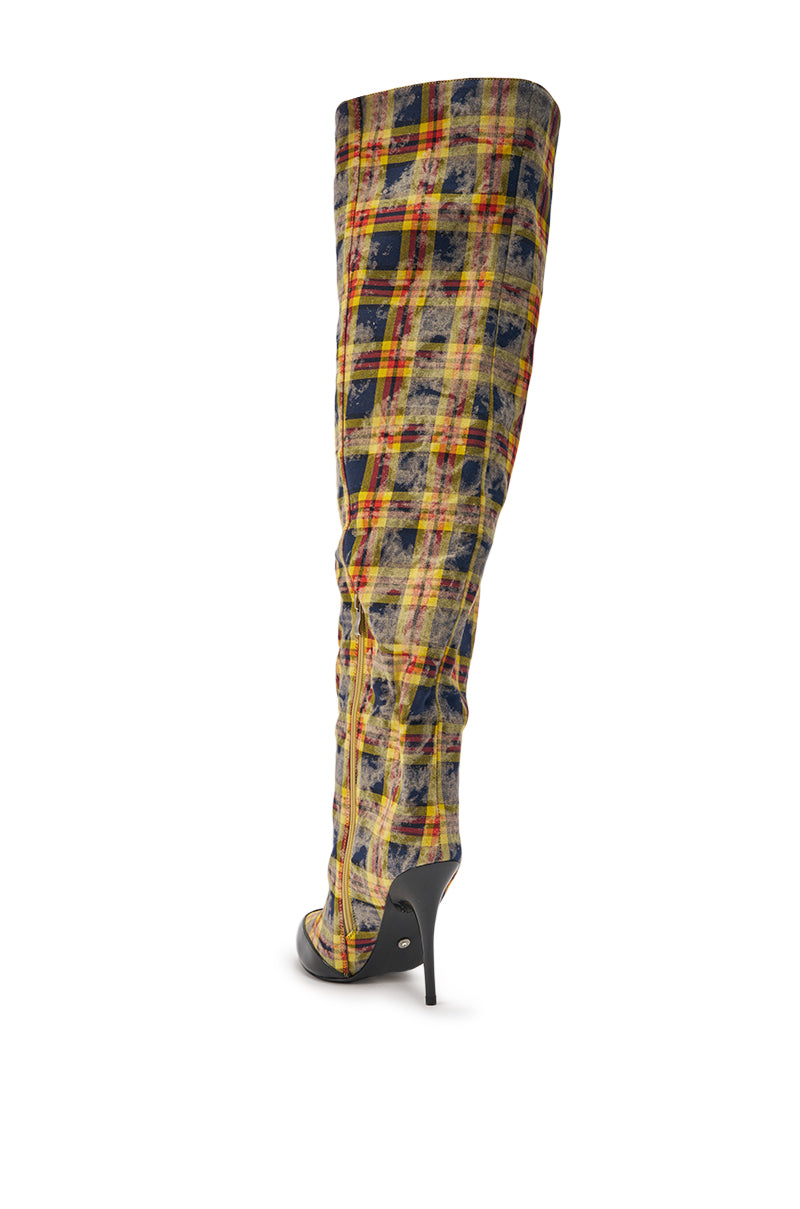 AKIRA GOLD LOCHANA MULTI YELLOW PLAID FLANNEL SEXY BOOT