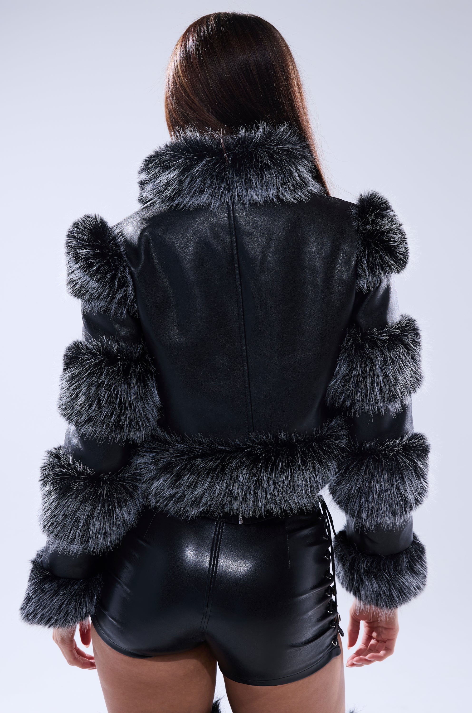 LOVERBOY FAUX FUR MOTO JACKET IN BLACK