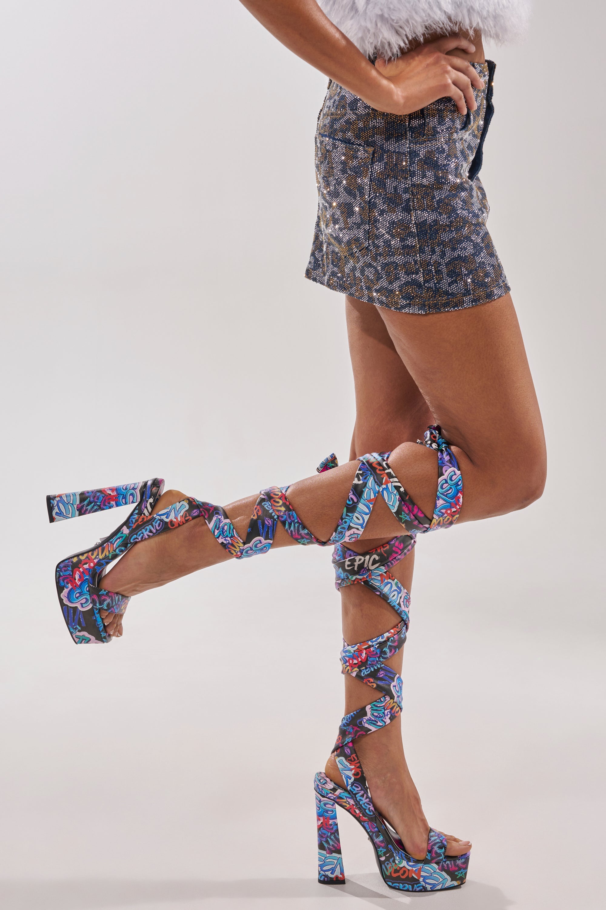 AKIRA GOLD MAGRITTE GRAFFITI STRAPPY CHUNKY SANDAL