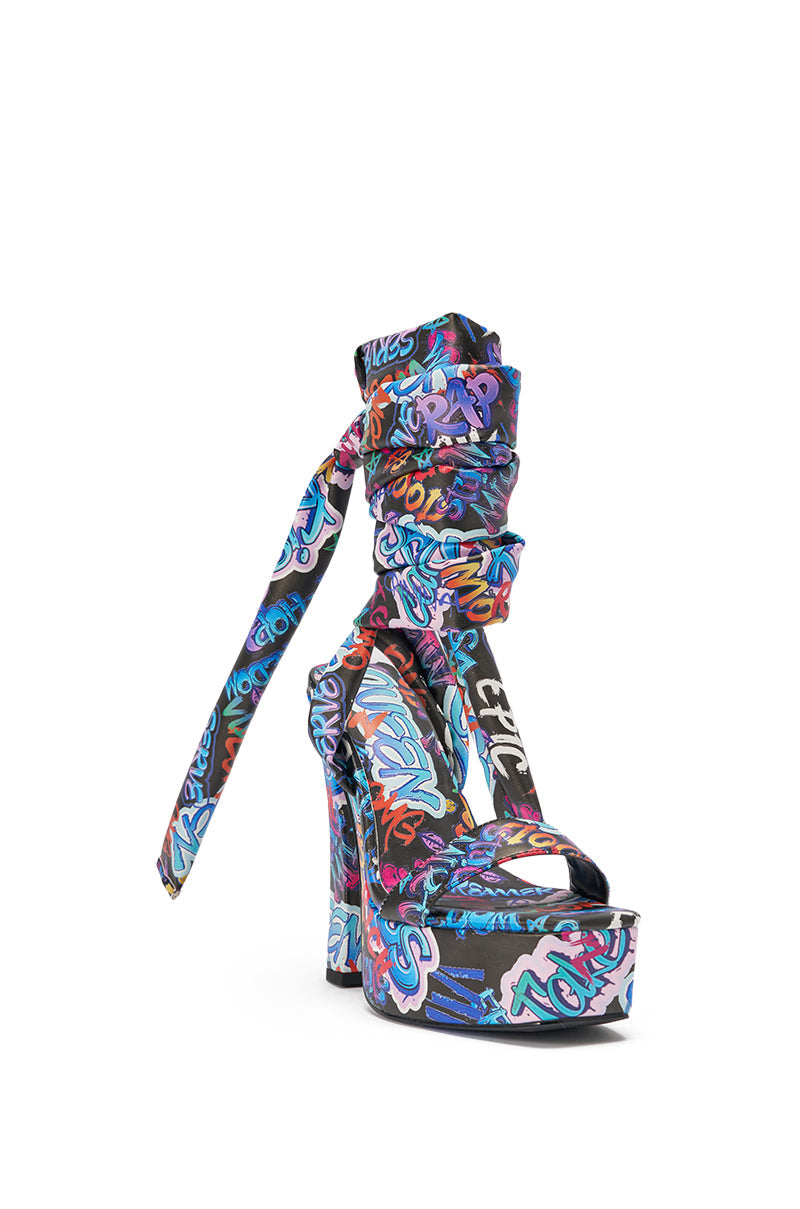 AKIRA GOLD MAGRITTE GRAFFITI STRAPPY CHUNKY SANDAL