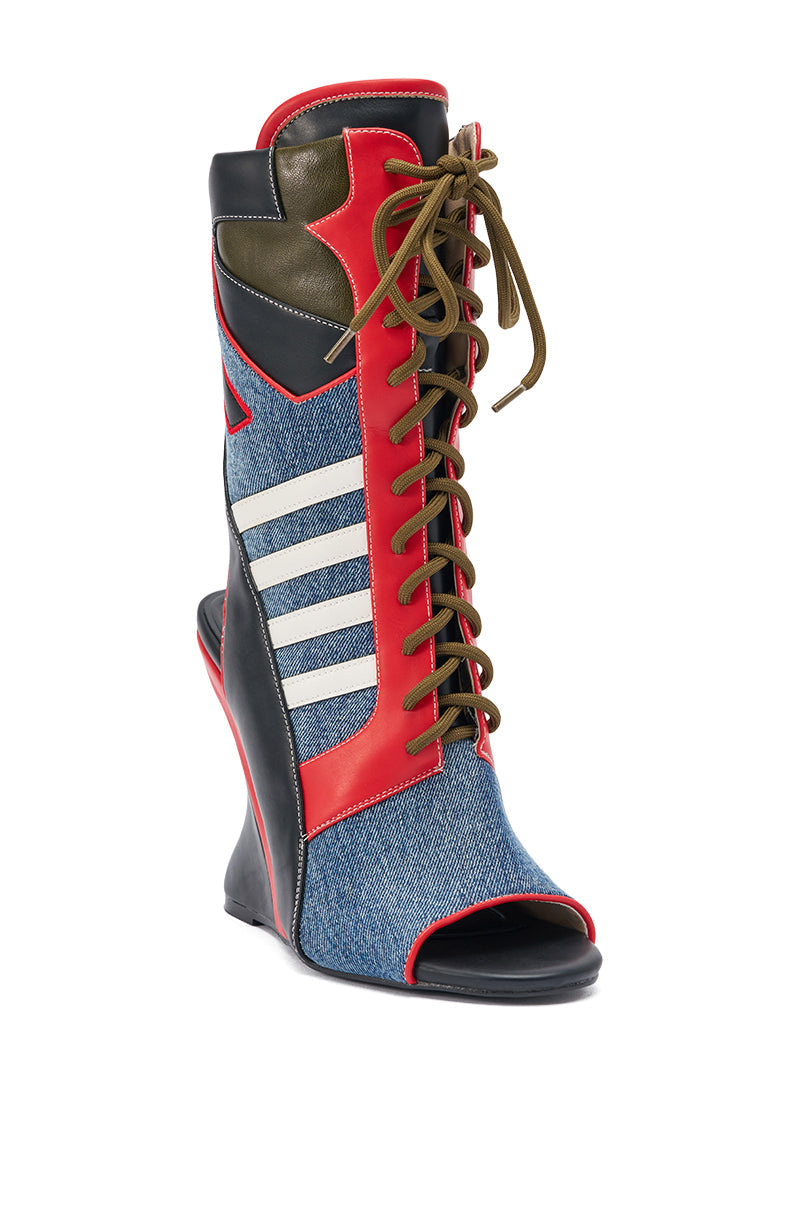 AKIRA GOLD MAYWEATHER MULTI SPORTY LOOK WEDGE BOOTIE
