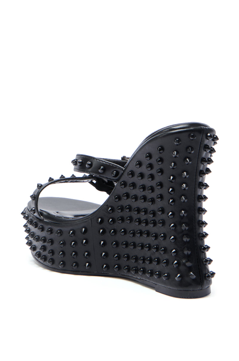 AZALEA WANG MORITZ BLACK SPIKEY WEDGE SANDAL