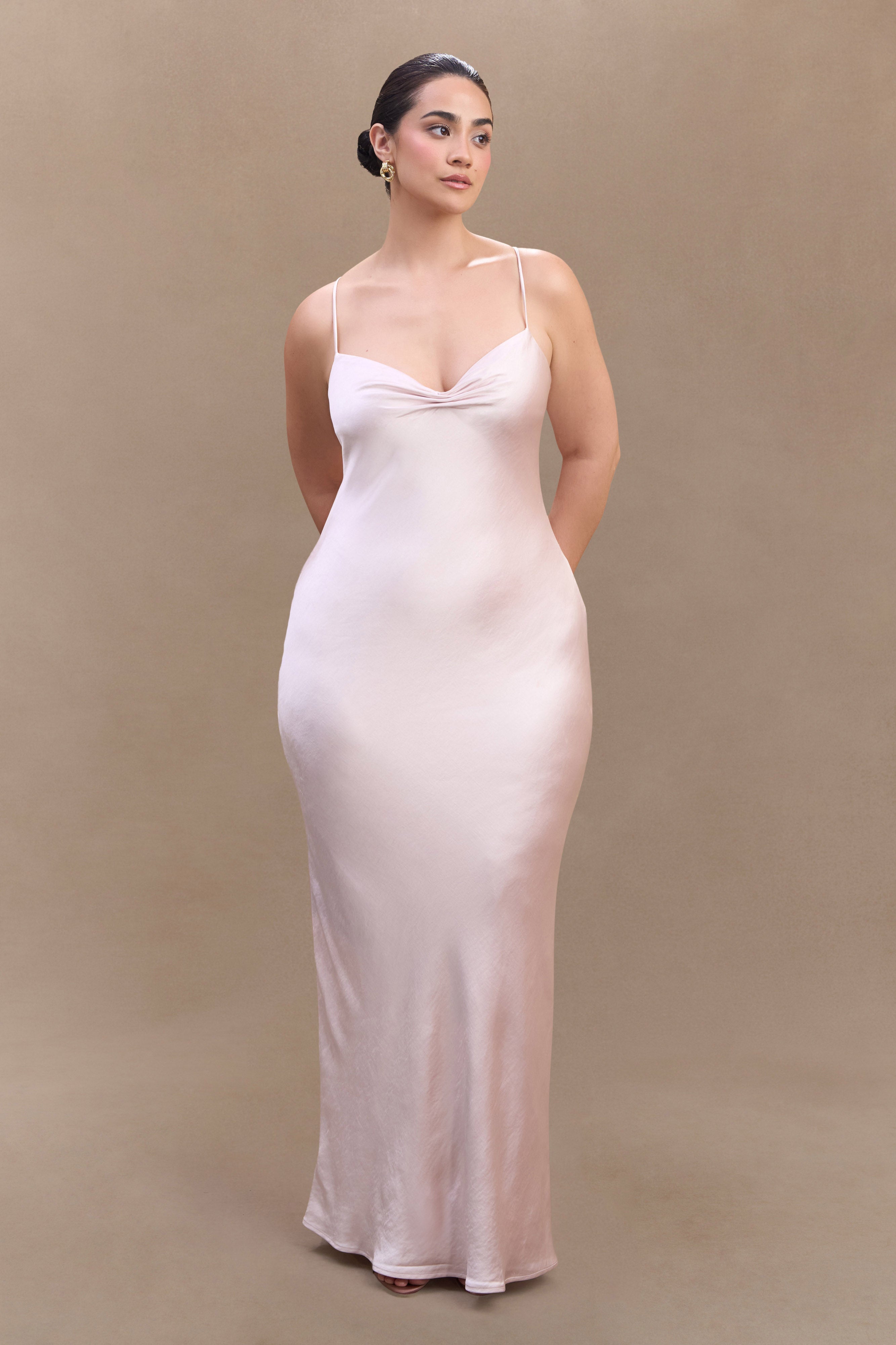 Lilly Sweetheart Satin Maxi Dress - Soft Pink