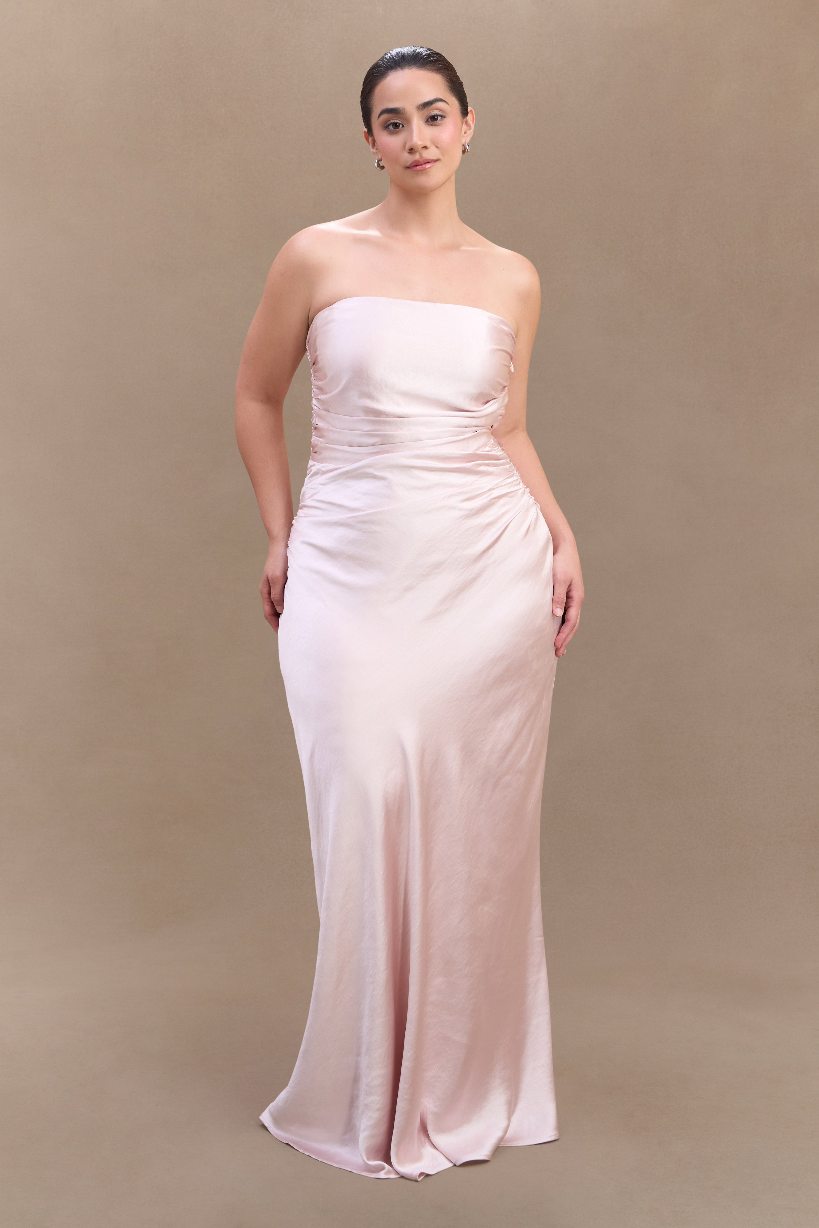 Cedar Strapless Satin Maxi Dress - Soft Pink