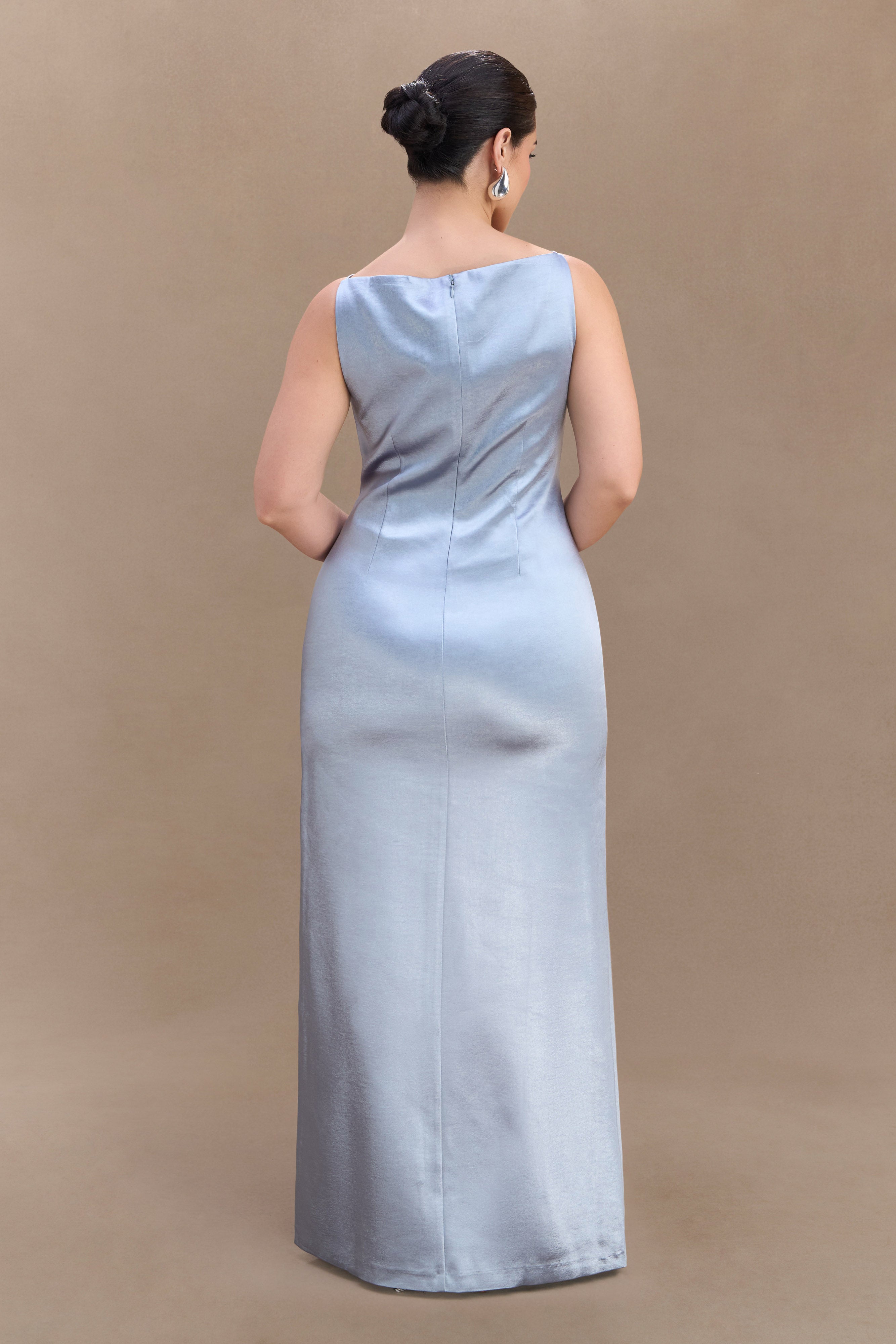 Violet Sleeveless Satin Maxi Dress - Frosted Blue