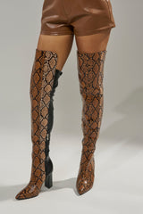 AKIRA GOLD NOAMI MULTI SNAKE PRINT CHUNKY HEEL BOOT