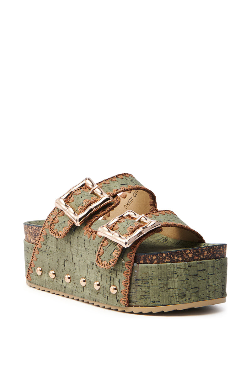 AZALEA WANG OHKAY OLIVE FLATFORM SANDAL