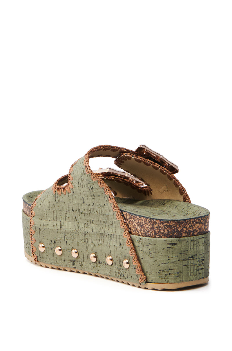 AZALEA WANG OHKAY OLIVE FLATFORM SANDAL