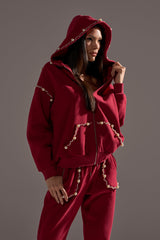 COZY HOLIDAY PEARL SWEATSHIRT  IN BURGUNDY