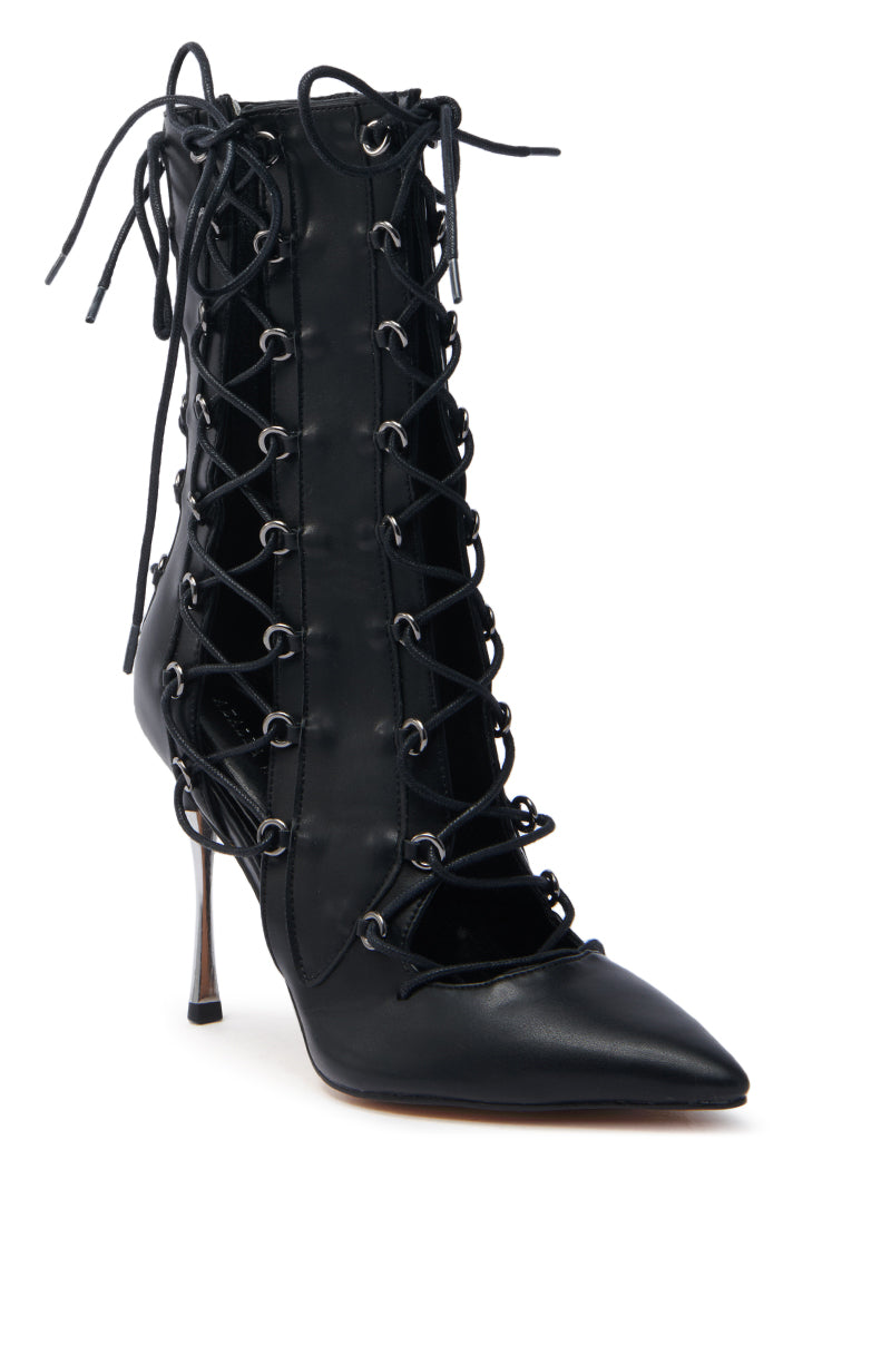 AZALEA WANG PONCIA BLACK LACE UP BLACK BOOTIE