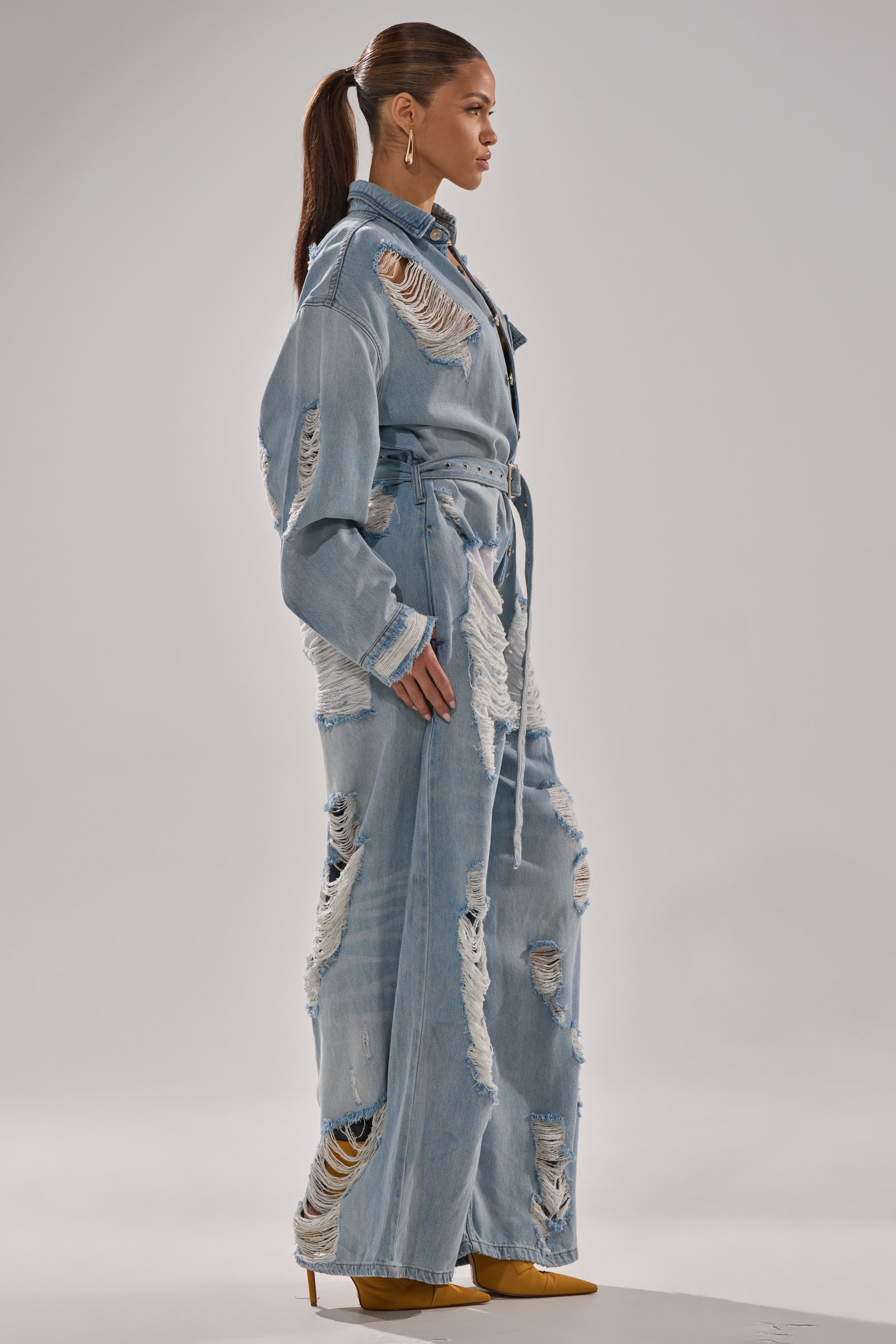 NOT TODAY EXTREME OVERSIZED DISTRESSED DENIM JUMPSUIT