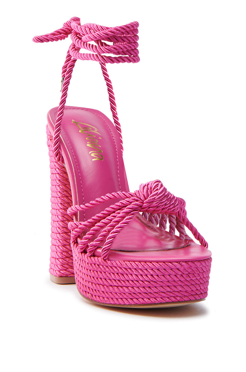 RENEE FUCHSIA ROPE DETAIL LACE UP SANDAL