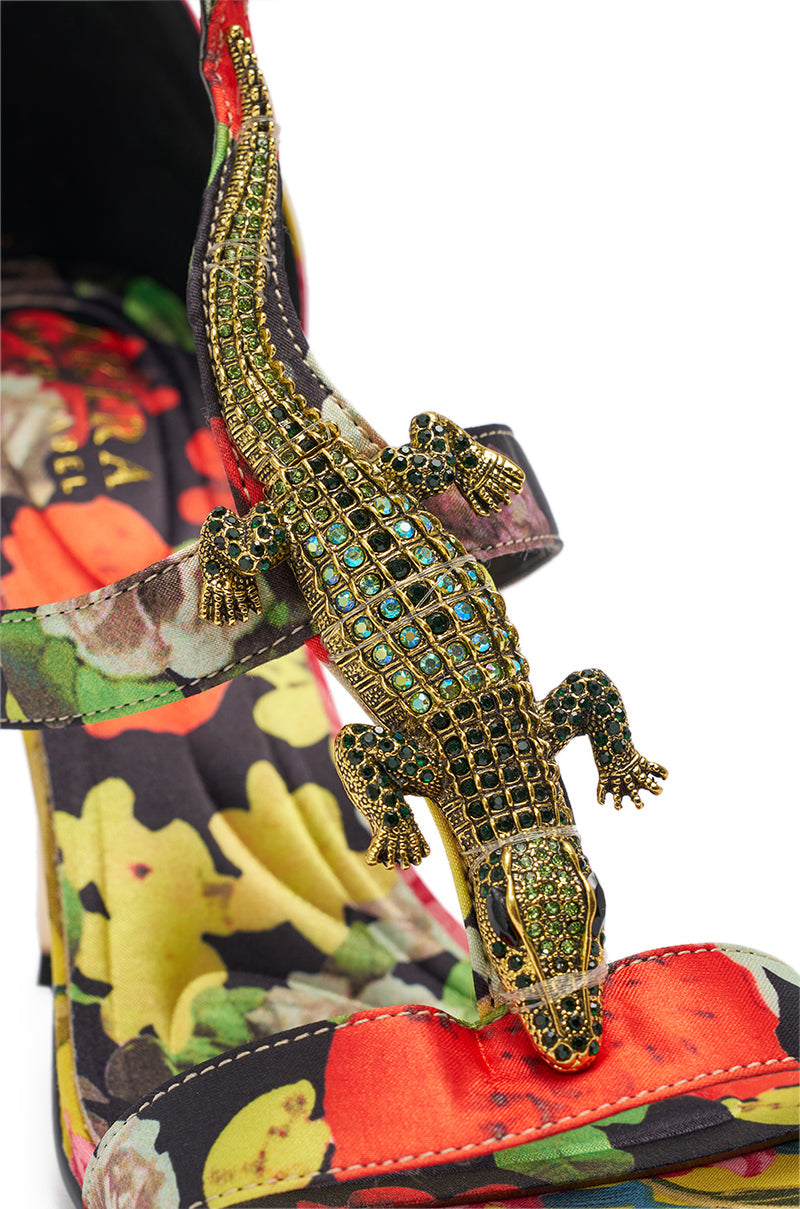 AKIRA GOLD REPTILIAN MULTISATIN STRAP STILETTO SANDAL