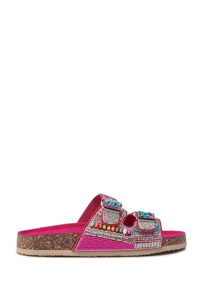 AKIRA RUVY FUCHSIA STONE EMBELLISHED FLAT SANDAL