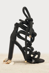 AKIRA GOLD BLACK ROPE STRAP STILETTO SANDAL