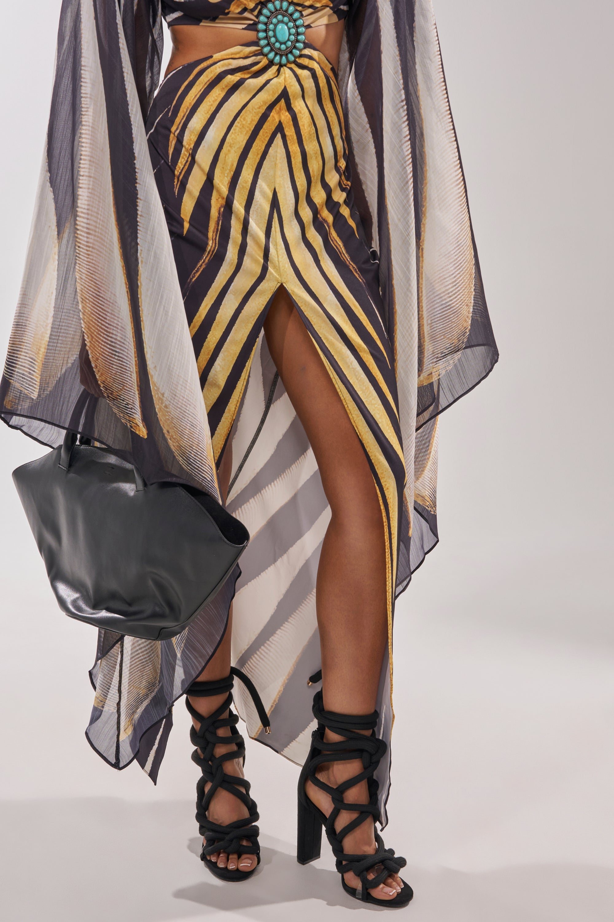 AKIRA GOLD BLACK ROPE STRAP STILETTO SANDAL