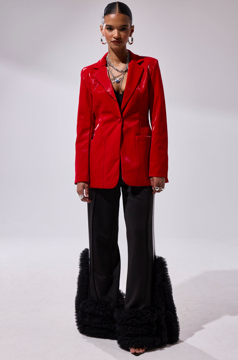 TOO SLICK LIQUID VELVET BLAZER