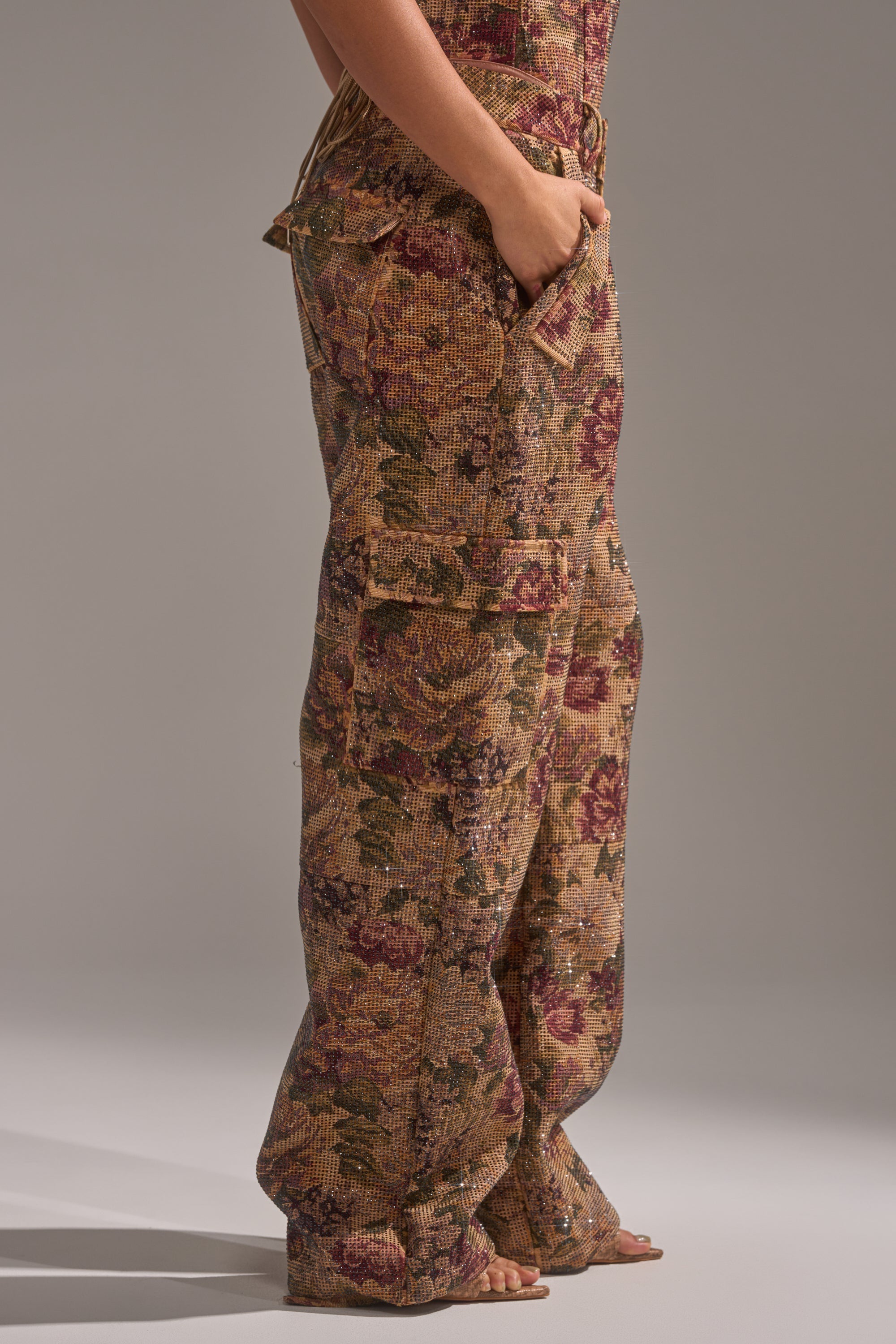 GLAM SQUAD RHINESTONE BROCADE TROUSER