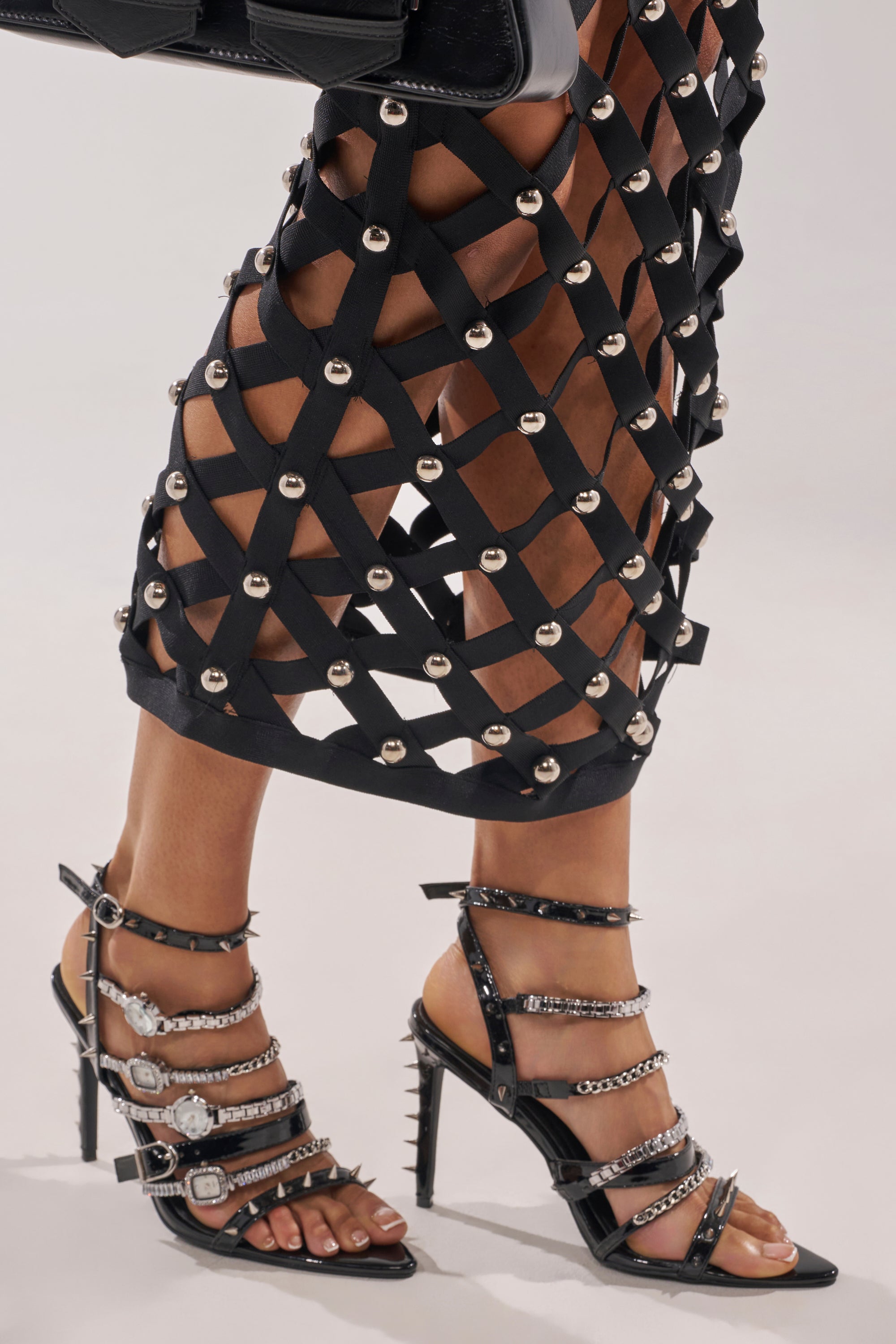 AKIRA GOLD SYDONIC BLACK WATCH STILETTO SANDAL