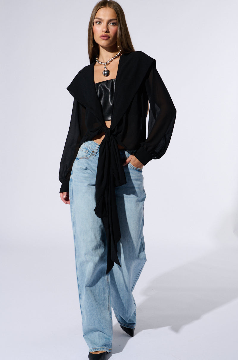 MARGO TIE FRONT BLOUSE WITH HOOD IN BLACK