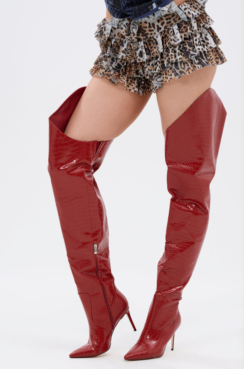 AZALEA WANG TARRANT RED STILETTO BOOT WITH WESTERN TOPLINE