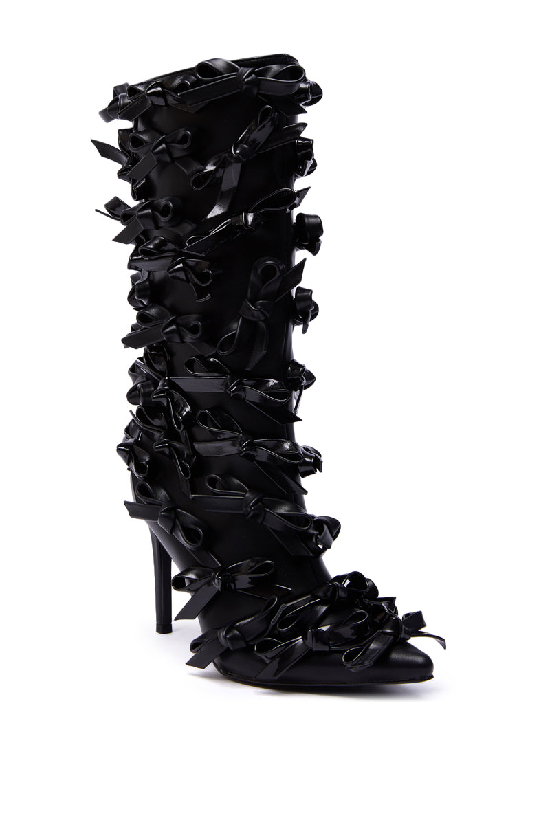 AZALEA WANG TELMO BLACK BOW EMBELLISHED BOOTIE