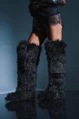 AZALEA WANG TEMPLETON BLACK POODLE FAUX FUR OVER THE KNEE BOOT