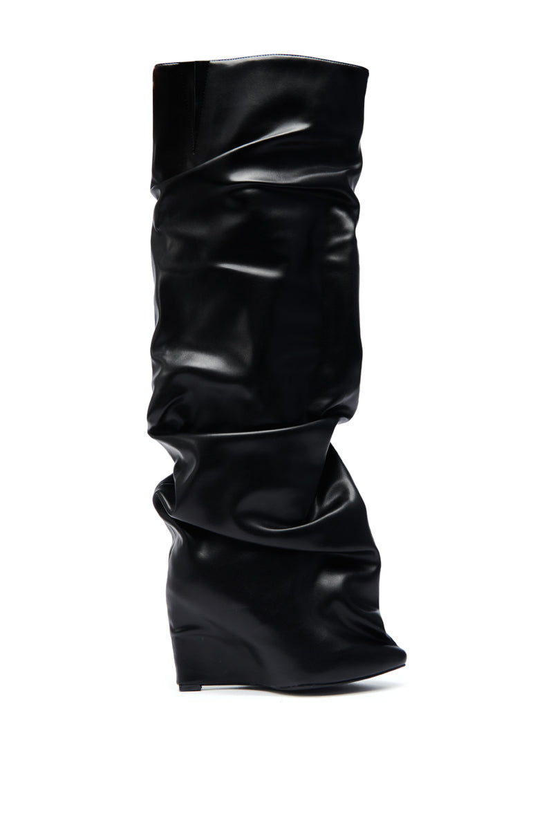 AZALEA WANG TEUILA BLACK RUCHED WEDGE BOOT