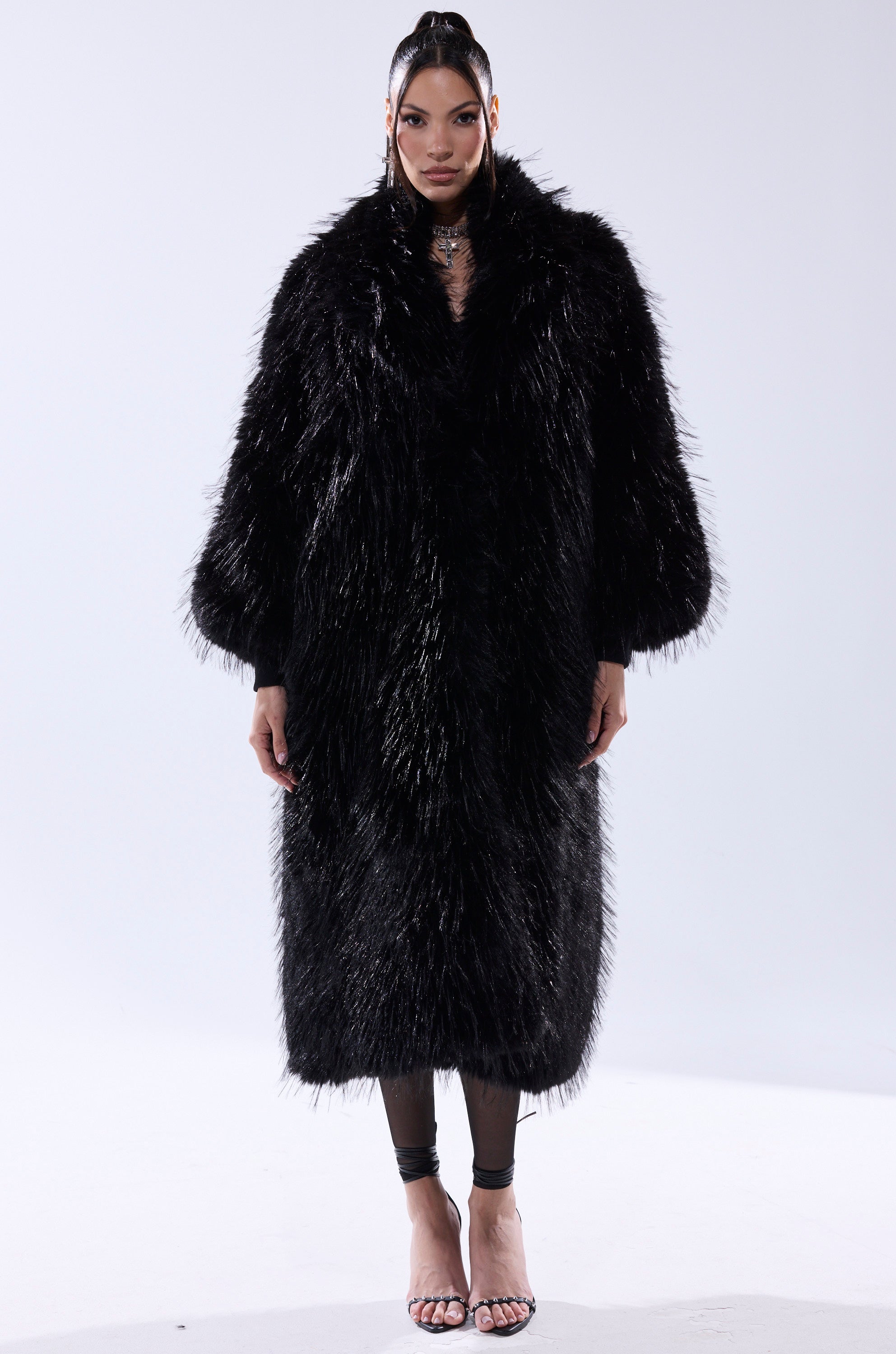 TSUNAMI FAUX FUR COAT IN BLACK