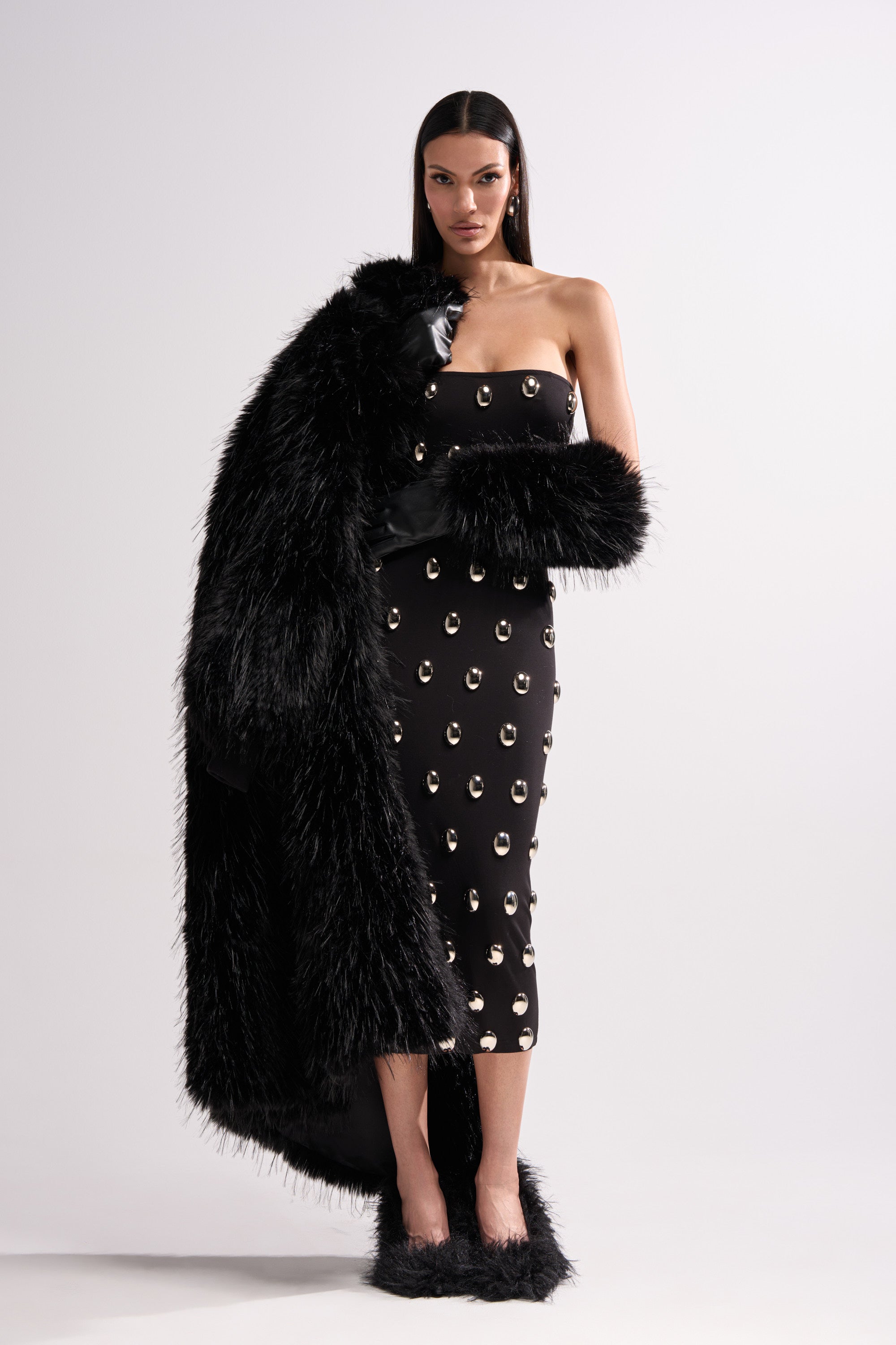 TSUNAMI FAUX FUR COAT IN BLACK