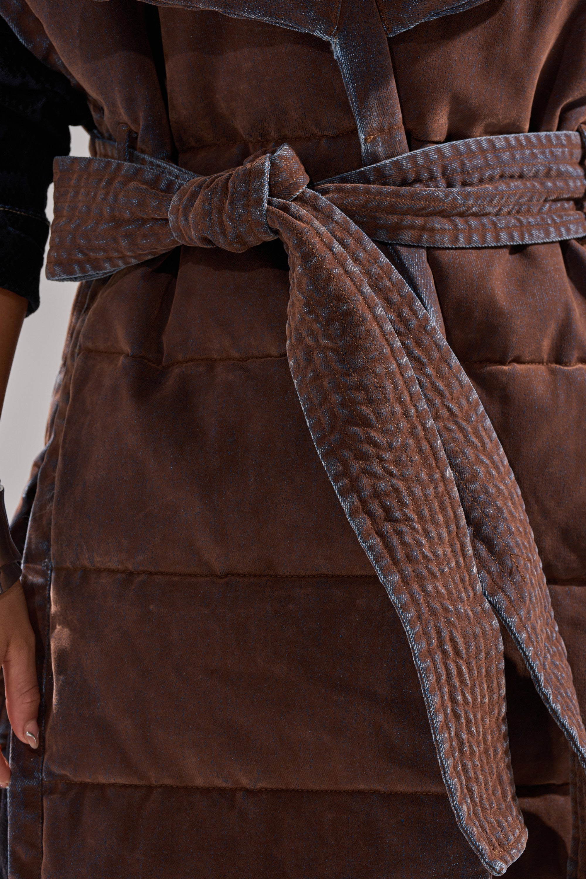 PILOT JONES LONGLINE PUFFER VEST IN VELVET DENIM