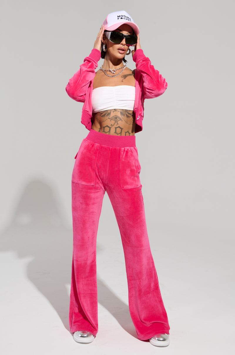 VELOUR GALORE STRAIGHT LEG JOGGER IN PINK