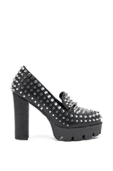 AKIRA GOLD VICTOIRE BLACK STUDDED PUMP LOAFER