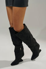 AZALEA WANG VINCE BLACK FAUX SUEDE WEDGE BOOT