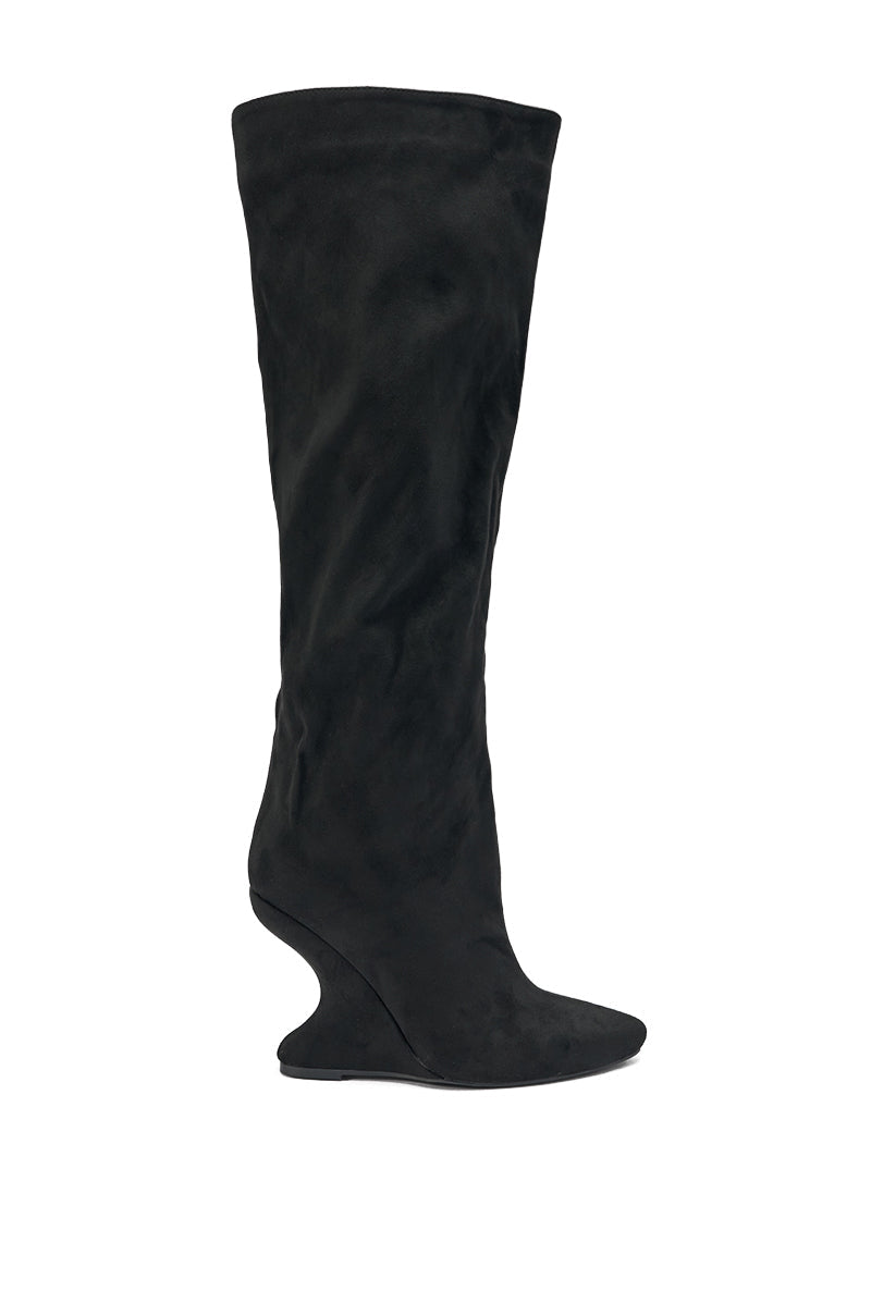 AZALEA WANG VINCE BLACK FAUX SUEDE WEDGE BOOT