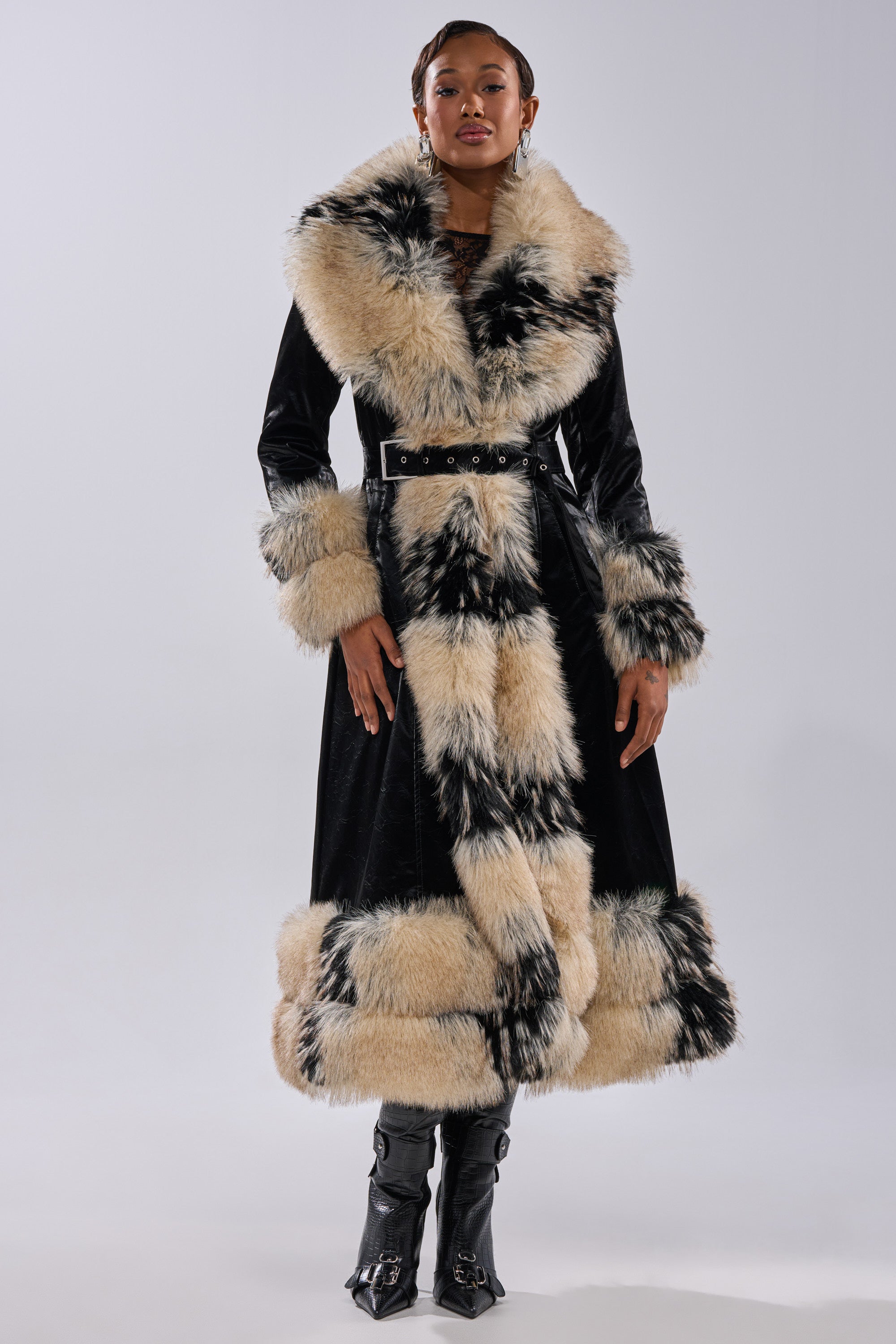 VIVIAN FUR TRIM TRENCH IN LIQUID VELVET