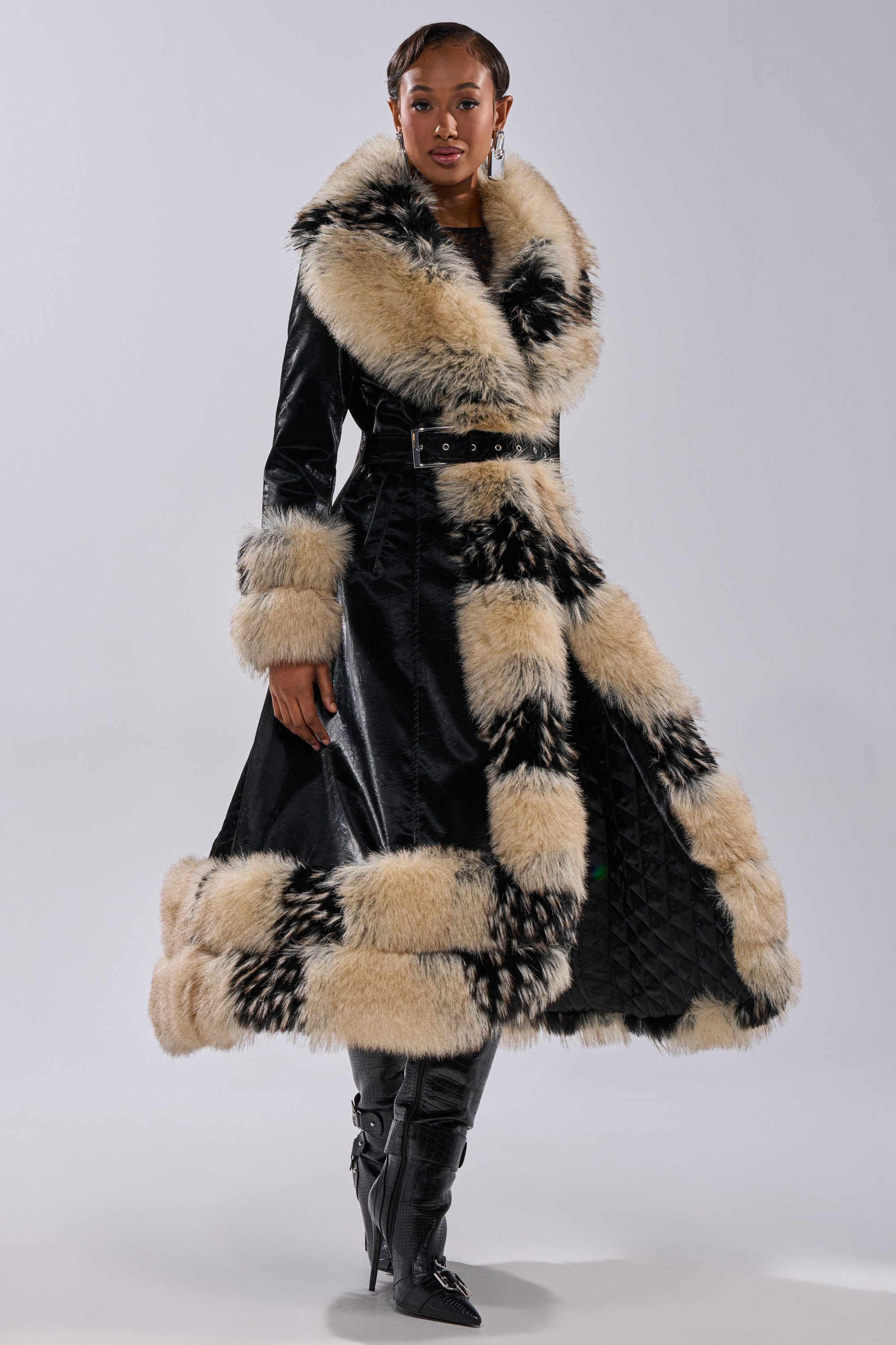 VIVIAN FUR TRIM TRENCH IN LIQUID VELVET