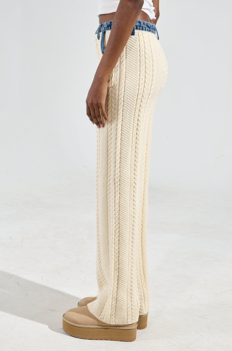 WORTHY OF LOVE CABLE KNIT STRAIGHT LEG PANT IN CREAM