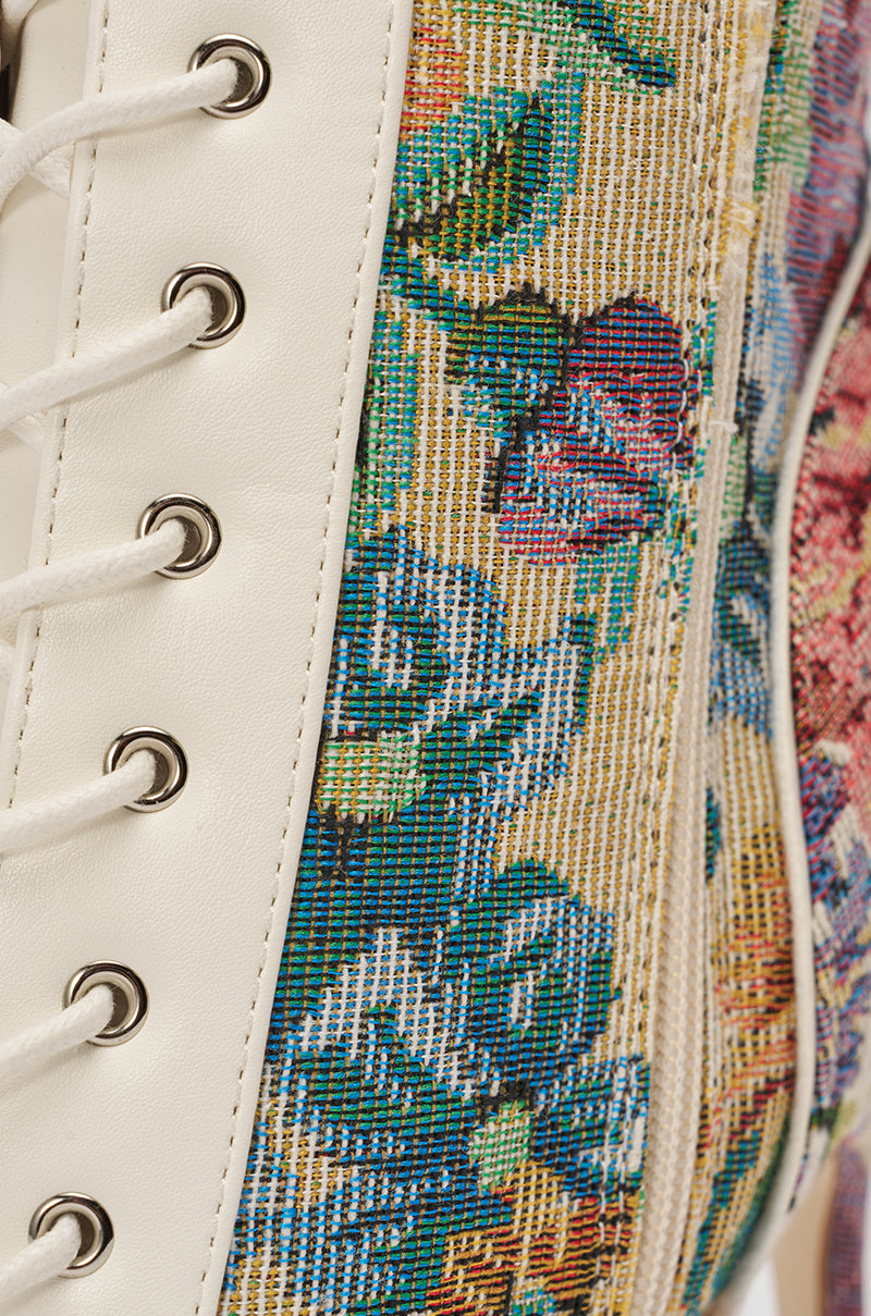 AKIRA GOLD ZOLA MULTI FLORAL STILETTO BOOTIE