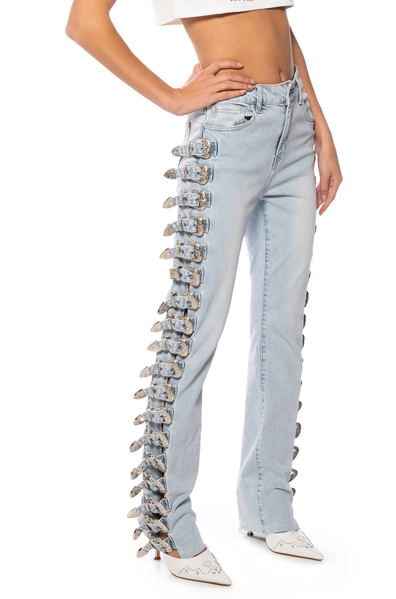 ALL ABOUT BUCKLES WIDE LEG JEANS