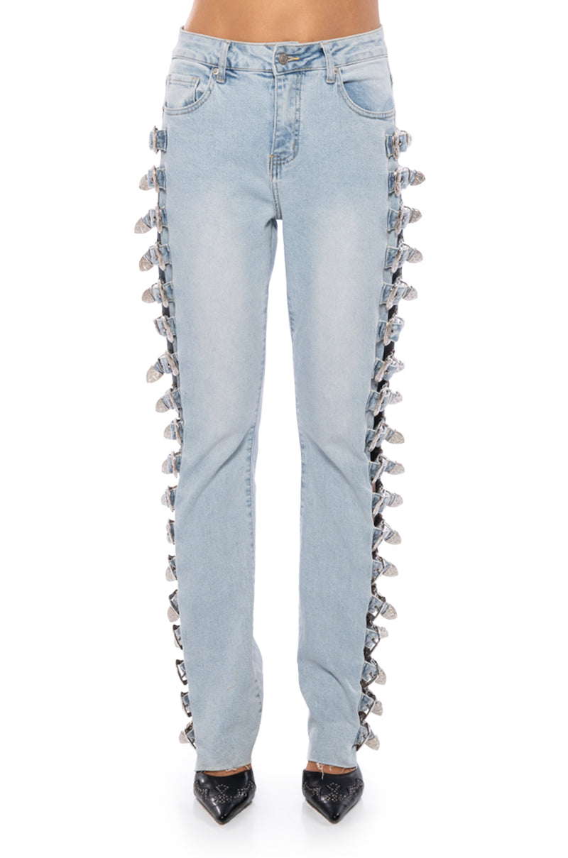 ALL ABOUT BUCKLES WIDE LEG JEANS